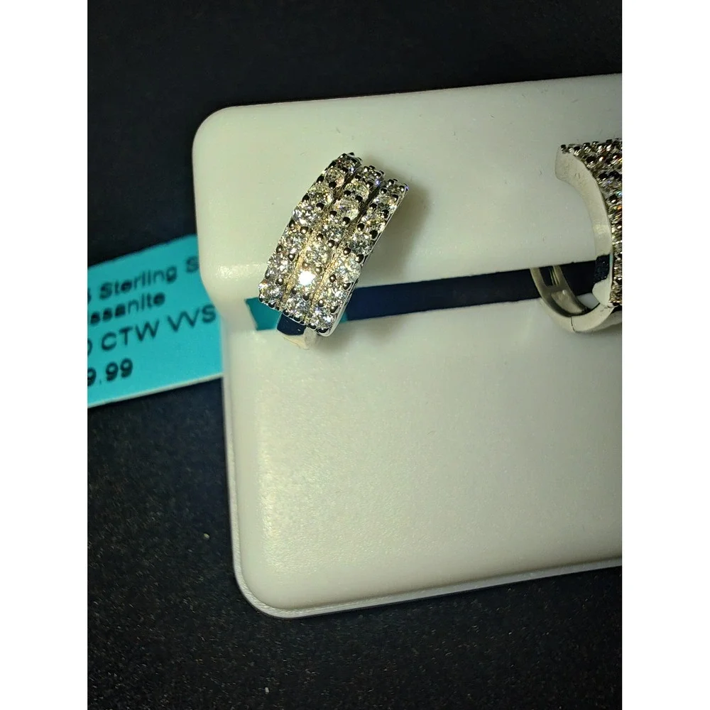 Huggie Hoop Earrings 925 Sterling Silver 0.60 CTW VVS Moissanite Multi Row